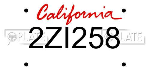 2ZI258 California License Plate