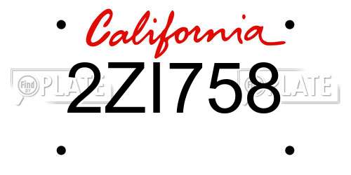 2ZI758 California License Plate