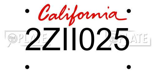 2ZII025 California License Plate