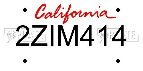 2ZIM414 California License Plate