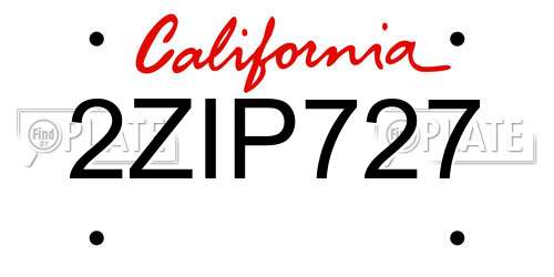 2ZIP727 California License Plate