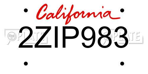 2ZIP983 California License Plate