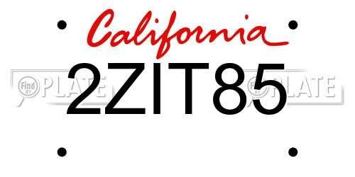 2ZIT85 California License Plate