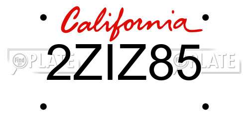 2ZIZ85 California License Plate