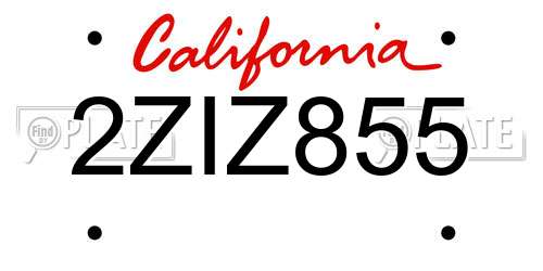 2ZIZ855 California License Plate