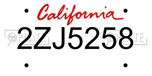 2ZJ5258 California License Plate