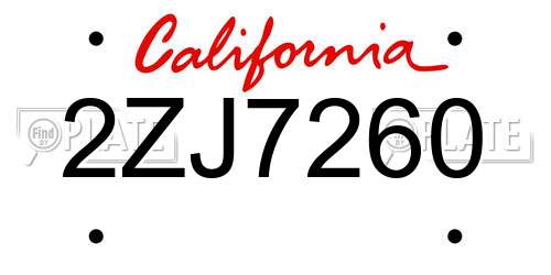2ZJ7260 California License Plate