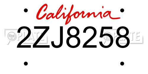 2ZJ8258 California License Plate