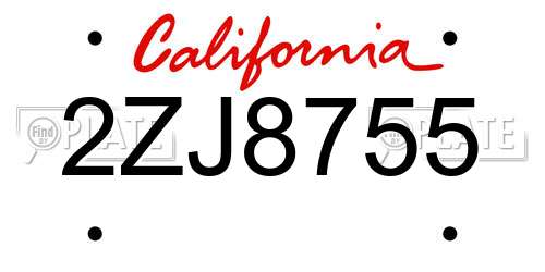 2ZJ8755 California License Plate