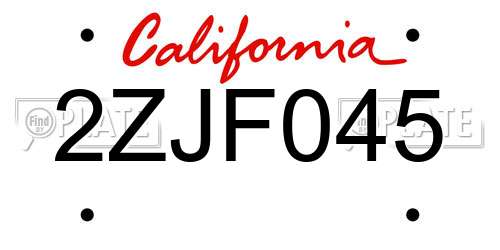 2ZJF045 California License Plate