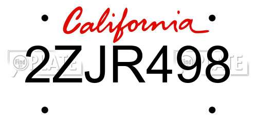 2ZJR498 California License Plate