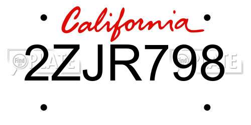 2ZJR798 California License Plate