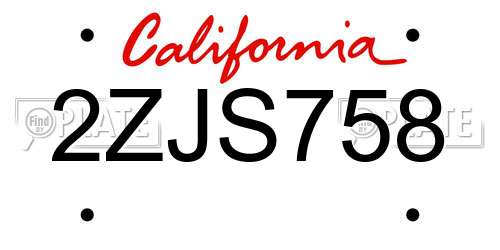 2ZJS758 California License Plate