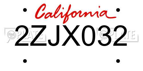2ZJX032 California License Plate