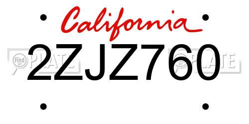 2ZJZ760 California License Plate