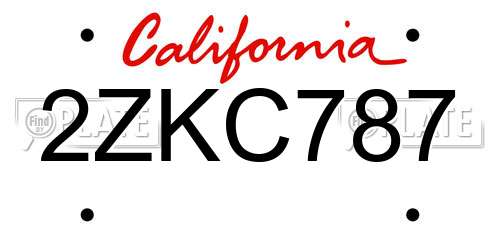 2ZKC787 California License Plate