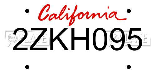 2ZKH095 California License Plate