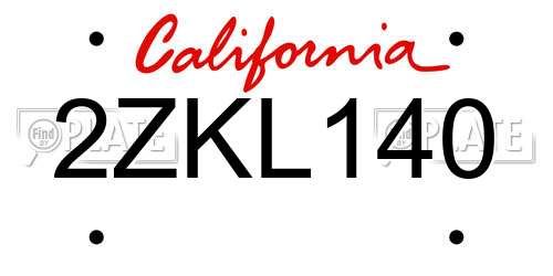 2ZKL140 California License Plate