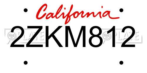 2ZKM812 California License Plate