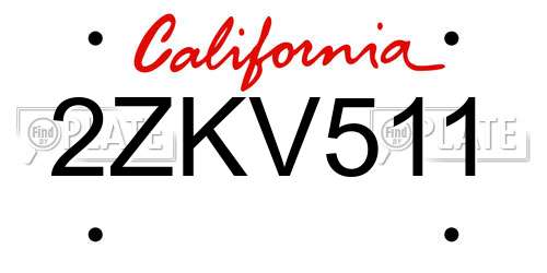 2ZKV511 California License Plate