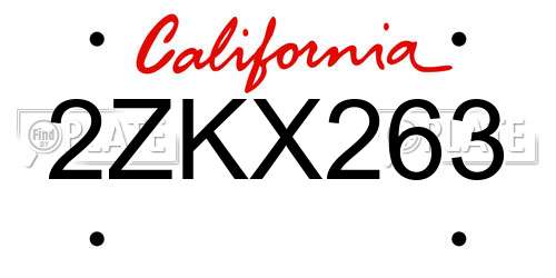 2ZKX263 California License Plate