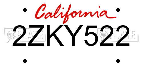 2ZKY522 California License Plate