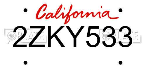 2ZKY533 California License Plate