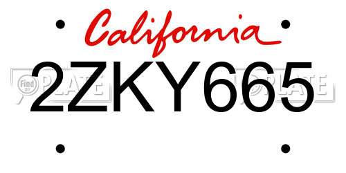 2ZKY665 California License Plate