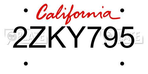 2ZKY795 California License Plate