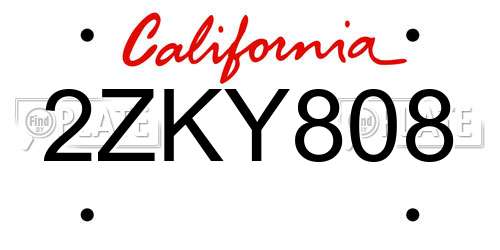 2ZKY808 California License Plate