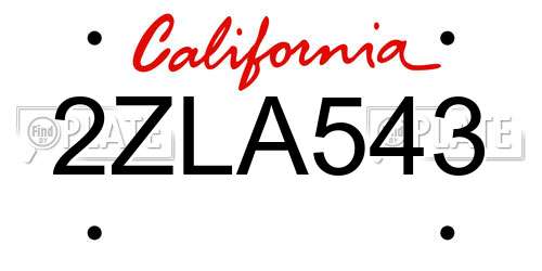 2ZLA543 California License Plate