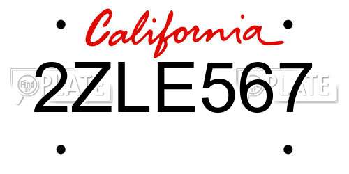 2ZLE567 California License Plate