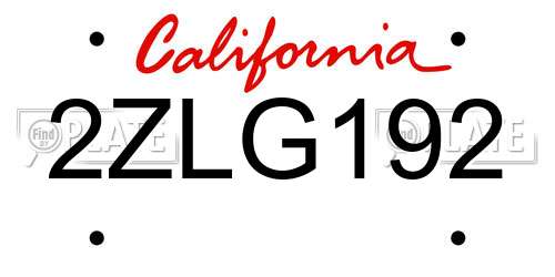 2ZLG192 California License Plate