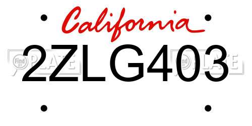 2ZLG403 California License Plate