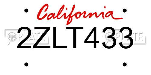 2ZLT433 California License Plate
