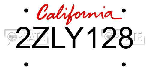 2ZLY128 California License Plate