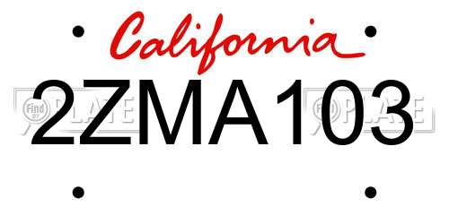 2ZMA103 California License Plate