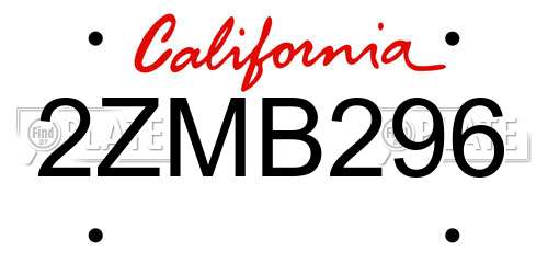 2ZMB296 California License Plate