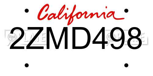 2ZMD498 California License Plate