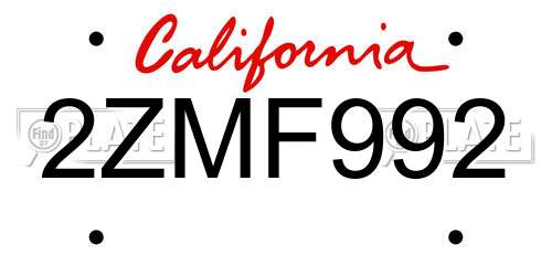 2ZMF992 California License Plate