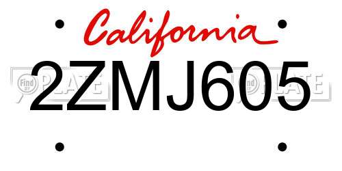 2ZMJ605 California License Plate