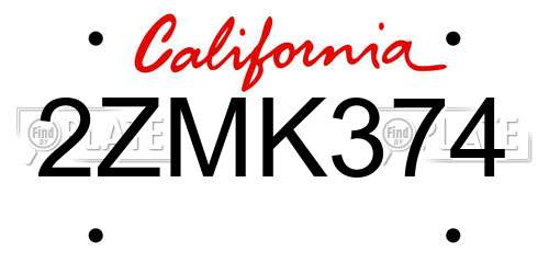 2ZMK374 California License Plate