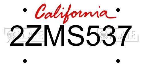 2ZMS537 California License Plate