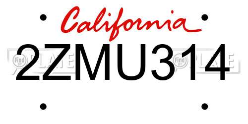2ZMU314 California License Plate