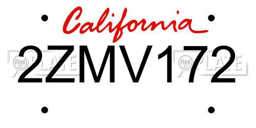 2ZMV172 California License Plate