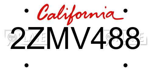2ZMV488 California License Plate