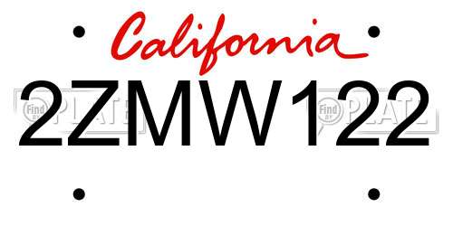 2ZMW122 California License Plate