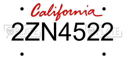2ZN4522 California License Plate