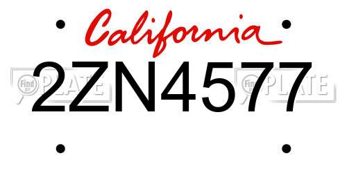 2ZN4577 California License Plate
