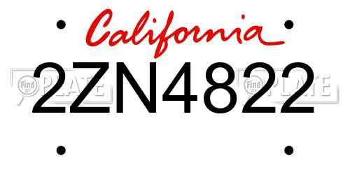 2ZN4822 California License Plate